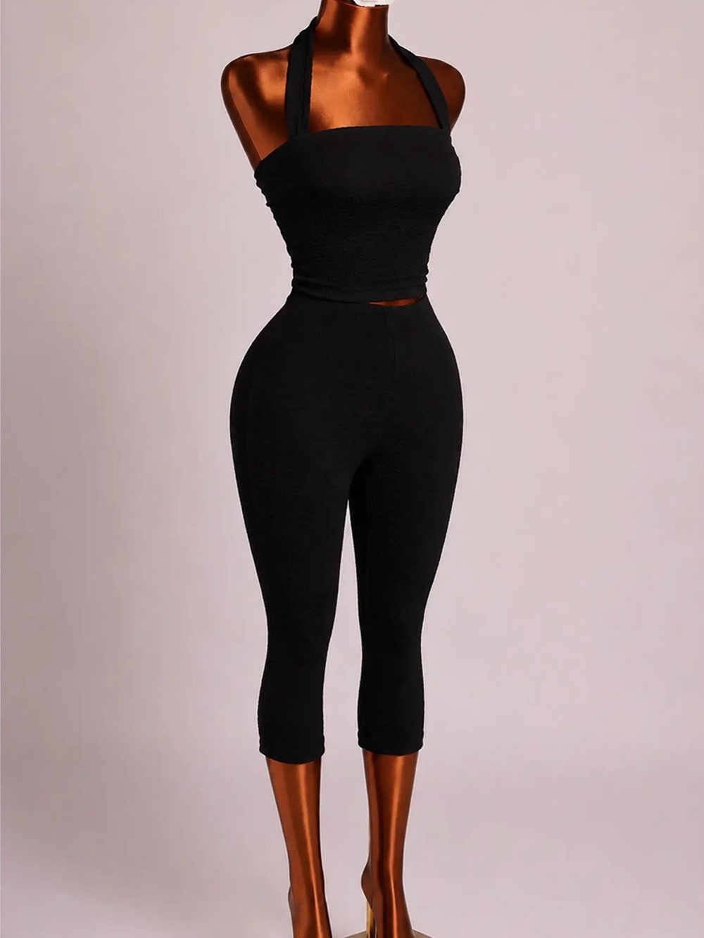 Women’s Black Halter Crop Top & Capri Jumpsuit Set